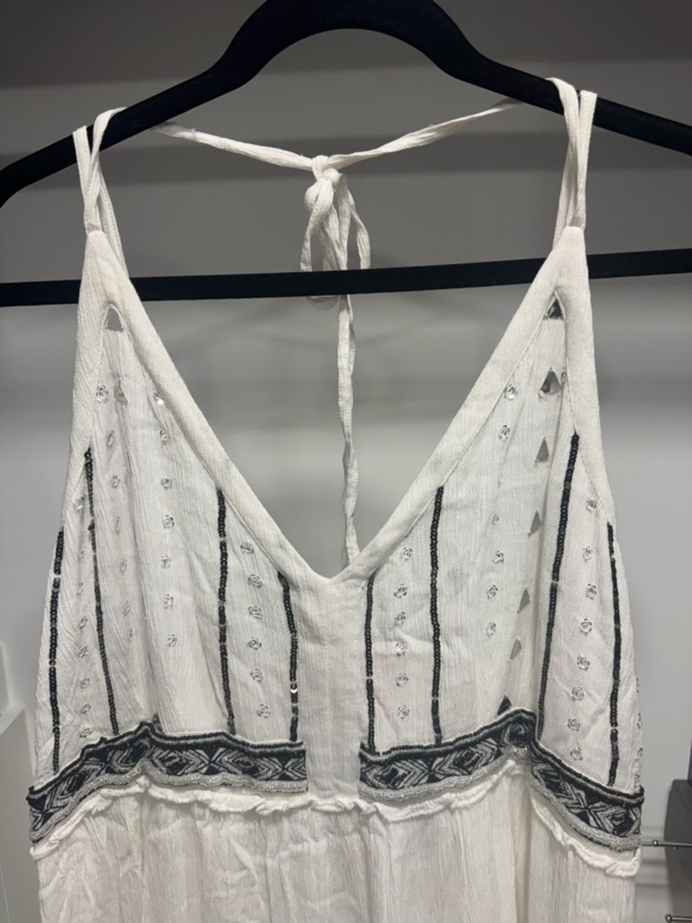 Catherine Malandrino White Maxi Dress with Black Embroidered Trim